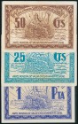 SONSECA CON CASALGORDO (TOLEDO). 25 Céntimos, 50 Céntimos y 1 Peseta. (1938ca). (González: 4912/14). Inusual serie completa. EBC+.