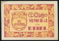 UTIEL (VALENCIA). 25 Céntimos. (1938ca). Serie A. (González: 5249). EBC.