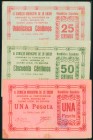 LA UNION (BARCELONA). 25 Céntimos, 50 Céntimos y 1 Peseta. Series A (los dos primeros) y B. (González: 5220, 5222, 5226). EBC.