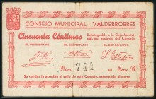 VALDERROBRES (TERUEL). 50 Céntimos. (1937ca). Serie A. (González: 5294). Raro. BC.