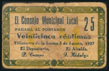 VILLANUEVA DE LA SERNA (BADAJOZ). 25 Céntimos. 5 de Agosto de 1937. (González: 5648). BC.
