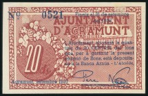AGRAMUNT (LERIDA). 20 Céntimos. Septiembre 1937. (González: 6015). Inusual. EBC+.