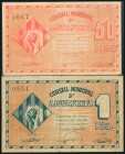 AIGRAFREDA (BARCELONA). 50 Céntimos y 1 Peseta. (1938ca). (González: 6038/39). Inusual serie completa. MBC+/MBC.