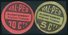 AIGÜESTOSSES (BARCELONA). 5 Céntimos y 10 Céntimos. (1938ca). (González: 6064/65). Raros. EBC.