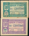 ANGLES (GERONA). 25 Céntimos y 50 Céntimos. 22 de Junio de 1937. (González: 6289, 6290). EBC+/MBC.