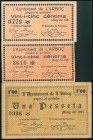ARBOC (TARRAGONA). 25 Céntimos (incluye los dos tipos) y 1 Peseta. Mayo 1937. (González: 6314/16). Inusual serie completa. EBC/MBC.