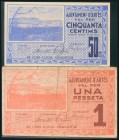 ARTES (BARCELONA). 50 Céntimos y 1 Peseta. (1938ca). (González: 6418/19). EBC/MBC.