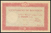 BANYOLES (GERONA). 50 Céntimos. 1937. Serie A. (González: 6505). Inusual en esta conservación. SC.