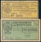 BANYOLES (GERONA). 25 Céntimos y 1 Peseta. 17 de Agosto de 1937. Series A y B, respectivamente. (González: 6506/07). Serie completa. MBC.