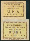 BARBERA DE LA CONCA (TARRAGONA). 1 Peseta y 2 Pesetas. (1938ca). (González: 6515/16). Muy rara serie completa. MBC+.