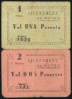 BATEA (TARRAGOINA). 1 Peseta y 2 Pesetas. (1937ca). (González: 6912, 6913). Muy raros. MBC.