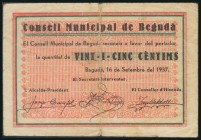 BEGUDA (GERONA). 25 Céntimos. 1 de Septiembre de 1937. Serie A. (González: 6928). MBC.