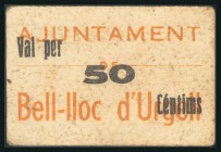 BELL-LLOC D´URGELL (LERIDA). 50 Céntimos. (1937ca). (González: 6975). Muy raro. MBC.