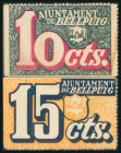 BELLPUIG DE URGELL (LERIDA). 10 Céntimos y 15 Céntimos. (1938ca). (González: 6983/84). Rara serie completa. EBC+.