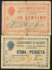 BALENYA (BARCELONA). 50 Céntimos y 1 Peseta. (1938ca). (González: 6993/94). Rara serie tipo completa. RC/BC.