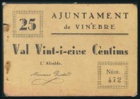 VINEBRE (TARRAGONA). 25 Céntimos. (1937ca). (González: 10917). MBC.