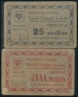 XERTA (TARRAGONA). 25 Céntimos y 1 Peseta. 1937. Series E y C, respectivamente. (González: 10925, 10927). Raros. MBC.