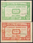 ALCAÑIZ (TERUEL). 50 Céntimos y 1 Peseta. Estos valores pertenecen a una editorial que los reimprimió con posteridad. MBC.