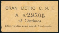 Vale de 25 Céntimos del Gran Metro de CNT, de Barcelona. MBC-