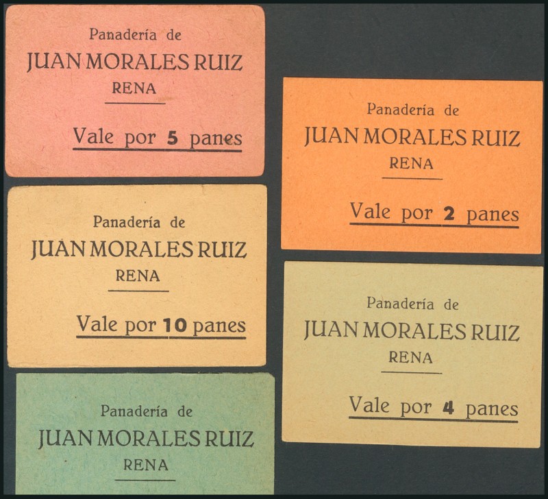 Conjunto de 5 vales de la panadería de Juan Morales Ruiz por 2 panes, 4 panes, 5...
