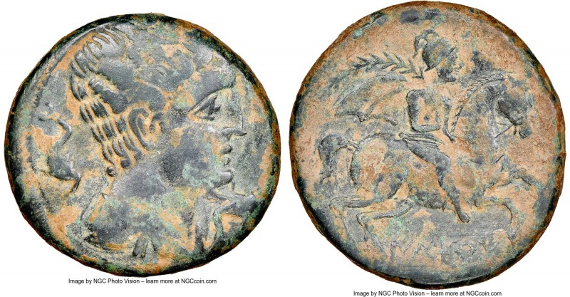 SPAIN. Iltirta. After 143 BC. AE unit (29mm, 3h). NGC VF. 143-20 BC. Male head r...