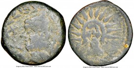 SPAIN. Malaca. Ca. 1st century BC. AE as (24mm, 3h). NGC Fine. Ca. 100-20 BC. mlk' (Punic), head of Chusor-Ptah left, wearing conical hat; tongs behin...