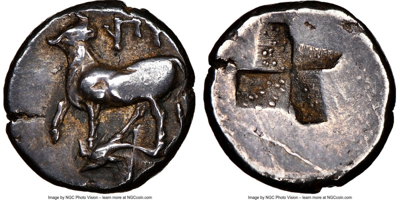 THRACE. Byzantium. Ca. 350-300 BC. AR half-siglos (13mm). NGC Choice VF. Bull st...