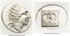 CARIAN ISLANDS. Rhodes. Ca. 88-84 BC. AR drachm (16mm, 2.21 gm, 12h). XF. Plinthophoric standard, Euphanes, magistrate. Radiate head of Helios right /...