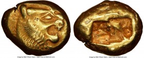 LYDIAN KINGDOM. Alyattes or Walwet (ca. 610-546 BC). EL third-stater or trite (13mm, 4.73 gm). NGC Choice VF 4/5 - 4/5. Uninscribed, Lydo-Milesian sta...