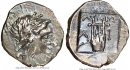 LYCIAN LEAGUE. Limyra. Ca. 167-81 BC. AR drachm (16mm, 12h). NGC AU. Series 1. Laureate head of Apollo right, hair falling in two ringlets / ΛΥΚΙΩΝ, c...