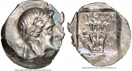 LYCIAN LEAGUE. Phaselis. Ca. 167-81 BC. AR drachm (16mm, 1h). NGC AU. Series 1. Laureate head of Apollo right, hair falling in two ringlets / ΦAΣHΛI, ...