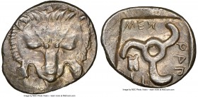 LYCIAN DYNASTS. Mithrapata (ca. 390-360 BC). AR sixth-stater (14mm, 7h). NGC Choice AU. Uncertain mint. Lion scalp facing / MEΘ-PAΠA-T-A, triskeles wi...