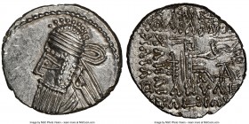 PARTHIAN KINGDOM. Vologases IV (ca. AD 147-191). AR drachm (21mm, 11h). NGC MS 5/5 - 3/5. Ecbatana. Bust of Vologases IV left with tapering square cut...