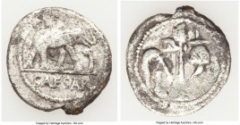 Julius Caesar, as Dictator (49-44 BC). AR denarius (20mm, 3.59 gm, 6h). Fine, porosity. Military mint traveling with Caesar in northern Italy, ca. 49-...