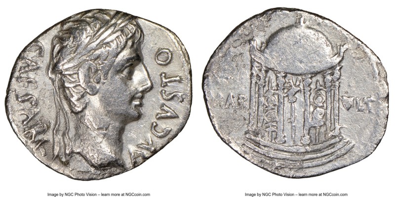 Augustus (27 BC-AD 14). AR denarius (20mm, 6h). NGC VF, bankers mark. Spain (Col...
