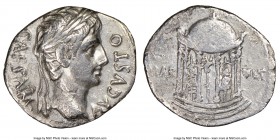 Augustus (27 BC-AD 14). AR denarius (20mm, 6h). NGC VF, bankers mark. Spain (Colonia Patricia?), ca. 19 BC. CAESARI-AVGVSTO, laureate head of Augustus...