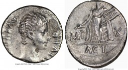 Augustus (27 BC-AD 14). AR denarius (18mm, 3h). NGC VF, punch mark. Lugdunum, ca. 15-13 BC. AVGVSTVS-DIVI•F, bare head of Augustus right / IMP-X, Apol...