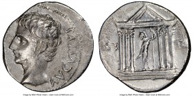 Augustus (27 BC-AD 14). AR denarius (20mm, 7h). NGC VF, bankers mark. Uncertain Spanish mint (Colonia Patricia?), ca. 19 BC. AVGVSTVS-CAESAR, bare hea...