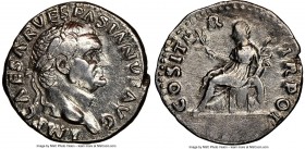 Vespasian (AD 69-79). AR denarius (17mm, 6h). NGC XF, brushed. Rome, AD 70. IMP CAESAR VESPASIANVS AVG, laureate head of Vespasian right / COSITE-R-TR...