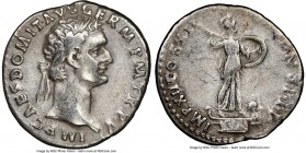 Domitian (AD 81-96). AR denarius (19mm, 7h). NGC VF. Rome, AD 14 September AD 95-13 September AD 96. IMP CAES DOMIT AVG GERM P M TR P V, laureate head...
