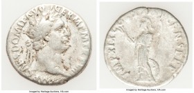 Domitian (AD 81-96). AR denarius (19mm, 3.07 gm, 7h). Fine, graffiti. Rome, 14 September AD 88-13 September AD 89. IMP CAES DOMIT AVG-GERM P M TR P VI...