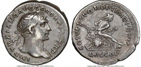 Trajan (AD 98-117). AR denarius (19mm, 7h). NGC Choice VF. Rome, AD 103-111. IMP TRAIANO AVG GER DAC P M TR P, laureate bust of Trajan right, with vis...