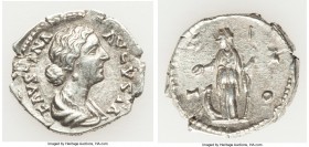 Faustina Junior (AD 147-175/6). AR denarius (19mm, 3.36 gm, 6h). VF. Rome, AD 161-176. FAVSTINA-AVGVSTA, draped bust of Faustina Junior right, seen fr...