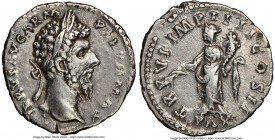 Lucius Verus (AD 161-169). AR denarius (18mm, 7h). NGC XF, brushed Rome, summer-December AD 166. L VERVS AVG-ARM PARTH MAX, laureate head of Lucius Ve...
