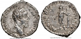 Commodus (AD 177-192). AR denarius (18mm, 6h). NGC Choice VF. M COMMODVS AN-TON AVG PIVS Laureate head of Commodus to right. Rev. PM TR P VIIII IMP VI...