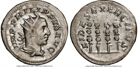 Philip I (AD 244-249). AR antoninianus (23mm, 1h). NGC Choice AU. Rome, AD 248-249. IMP PHILIPPVS AVG, radiate, draped and cuirassed bust of Philip I ...