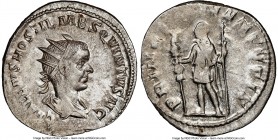 Hostilian, as Caesar (AD 250-251). AR antoninianus (23mm, 2.97 gm, 5h). NGC MS 3/5 - 4/5. Rome, AD 251. C VALENS HOSTIL MES QVINTVS N C, radiate, drap...