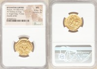 Phocas (AD 602-610). AV solidus (22mm, 4.37 gm, 7h). NGC MS 4/5 - 4/5. Constantinople, 2nd officina, AD 607-609. d N FOCAS-PЄRP AVG, crowned, draped a...