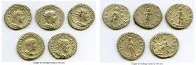 ANCIENT LOTS. Roman Imperial. AD 3rd century. Lot of five (5) AR antoniniani. Choice VF-Choice XF. Includes: AR antoniniani (5), various rulers. Total...