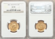 Republic gold 5 Pesos (Argentino) 1881 AU58 NGC, KM31. First year and smallest mintage of type. AGW 0.2334 oz. 

HID09801242017

© 2020 Heritage A...
